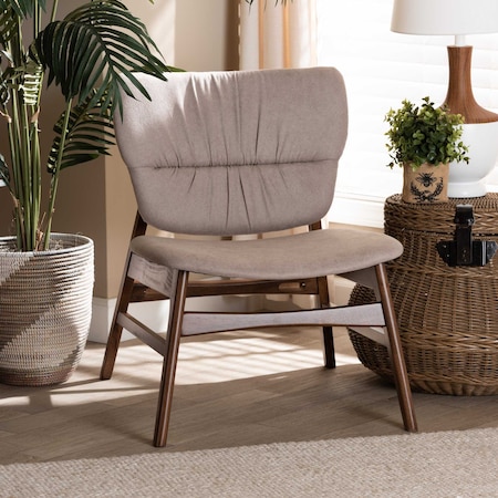 Baxton Studio Benito Transitional Beige Fabric Upholstered and Walnut Brown Finished Wood Accent Chair 191-11710-ZORO